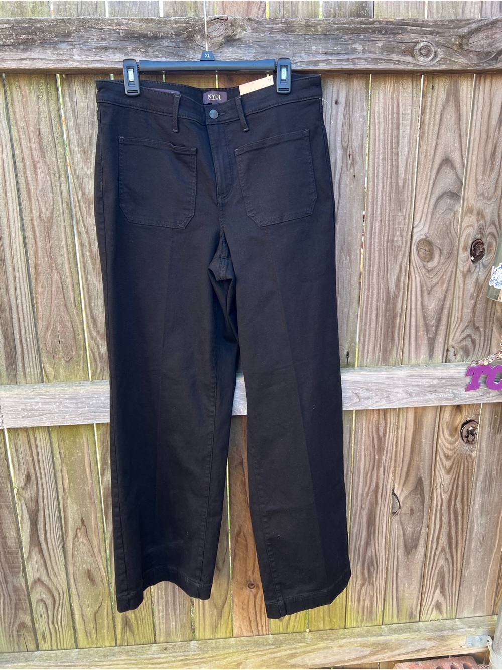 NYDJ Teresa Black Wide-Leg Jeans with Front Patch Pockets - Picture 5 of 16